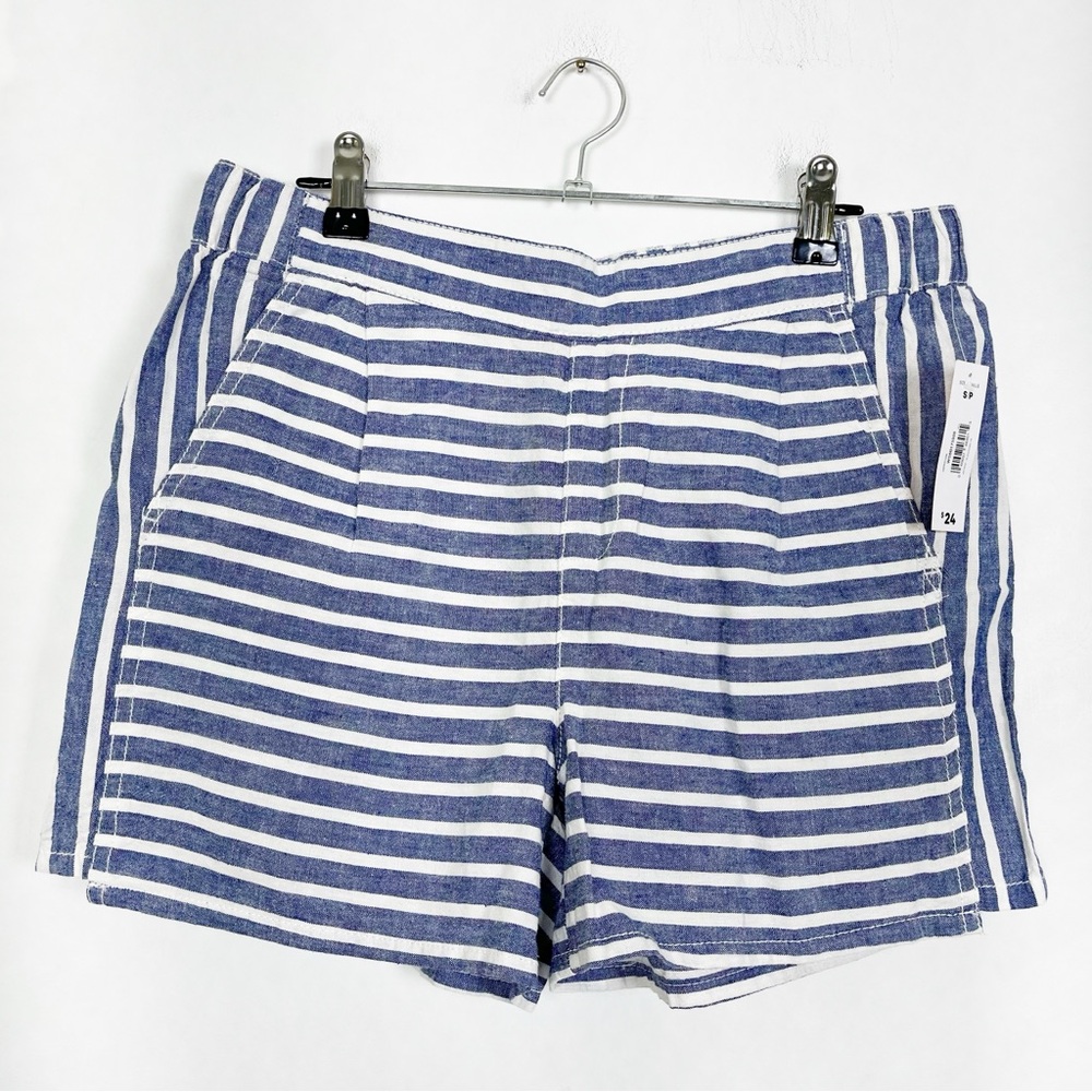 Joe Fresh High Waist Blue and White Striped Linen Blend Shorts Size Small
